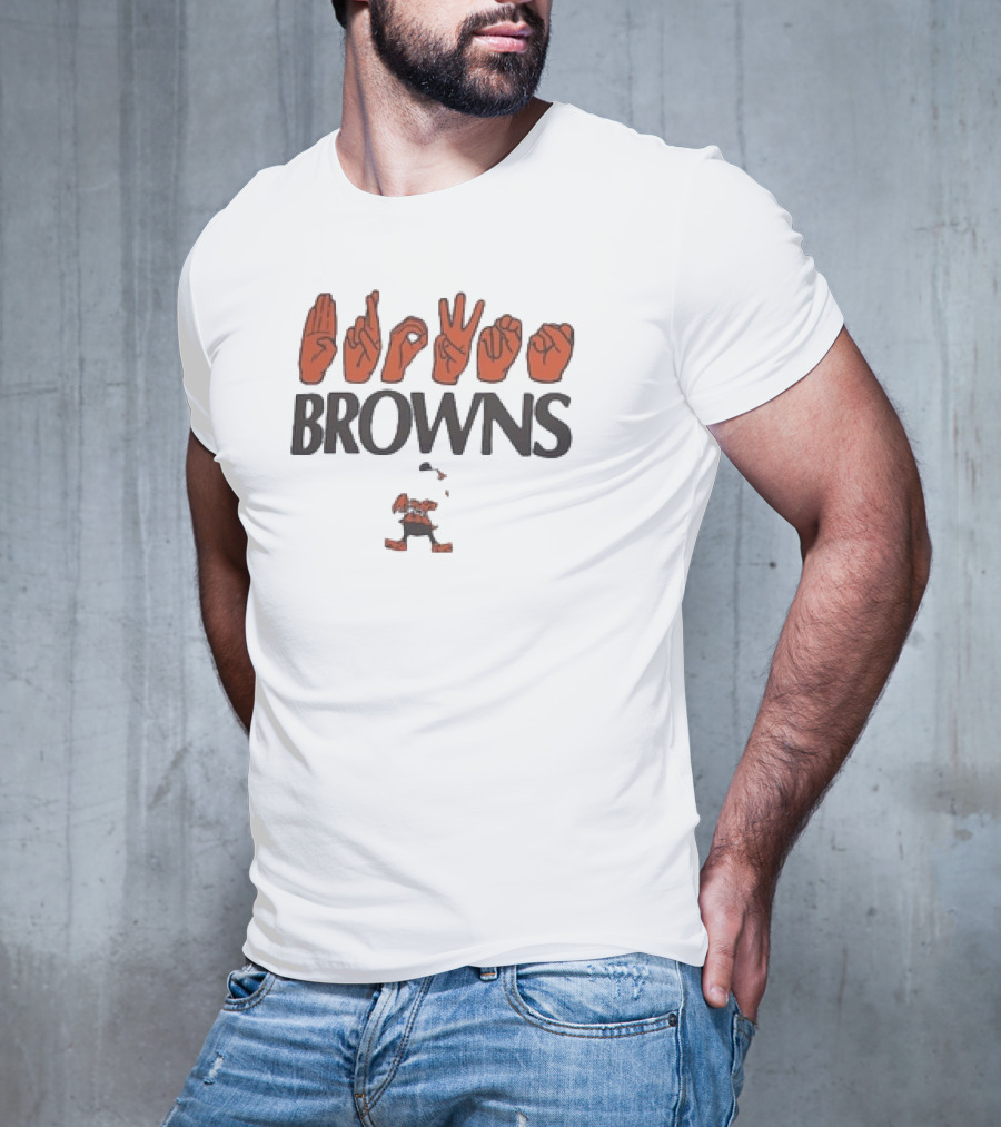 Cleveland Browns NFL ASL Love Sign Language Browns Mascot T-Shirt