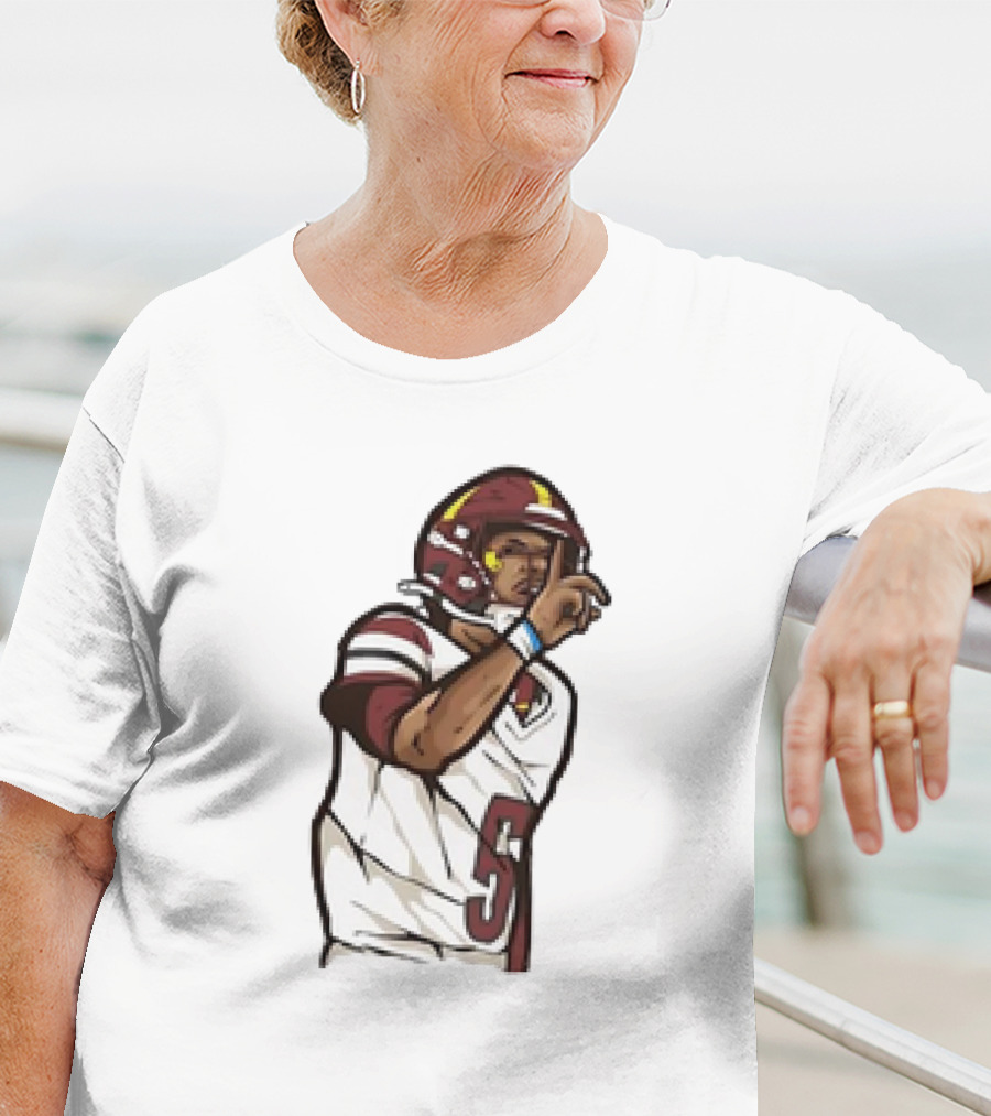 Jayden Daniels Shhh Gesture Cartoon Football Player Number 5 T-Shirt