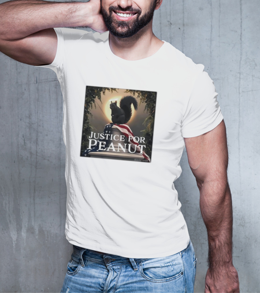Justice For Peanut The Squirrel With American Flag Iconography T-Shirt