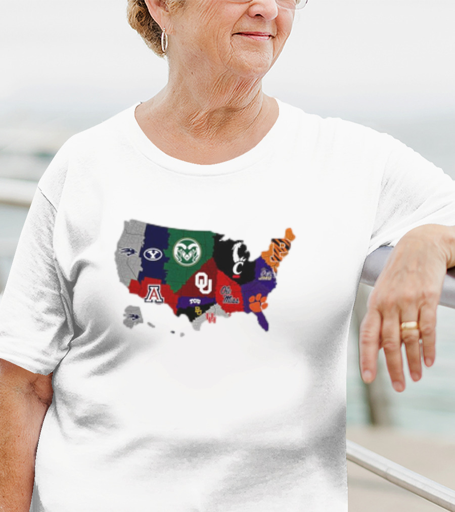 Map Of College Football Teams Featuring Big 12 Undefeated 13 T-Shirt