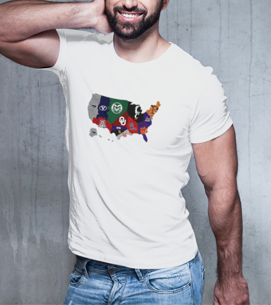 Map Of College Football Teams Featuring Big 12 Undefeated 13 T-Shirt