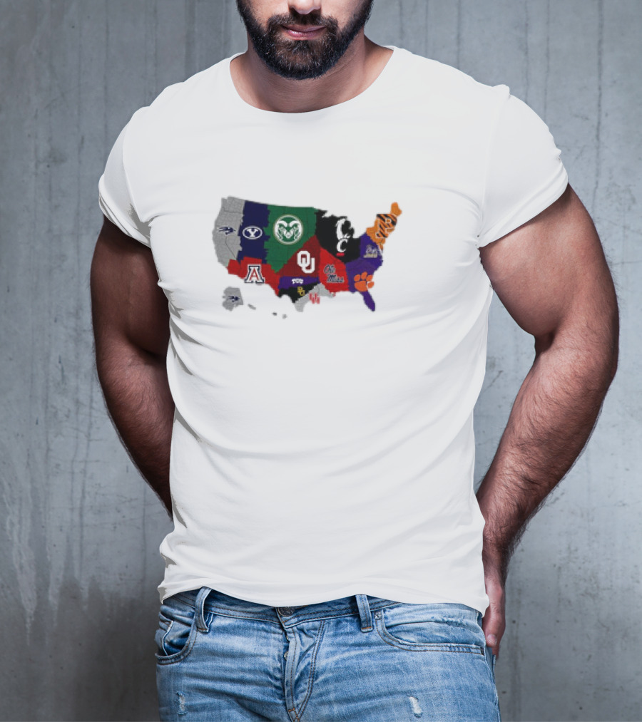 Map Of College Football Teams Featuring Big 12 Undefeated 13 T-Shirt