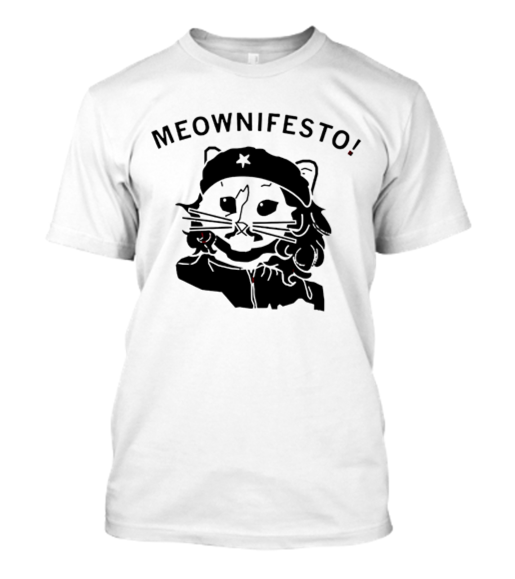 Meownifesto Cat Wearing Revolutionary Style Beret With Star T-Shirt
