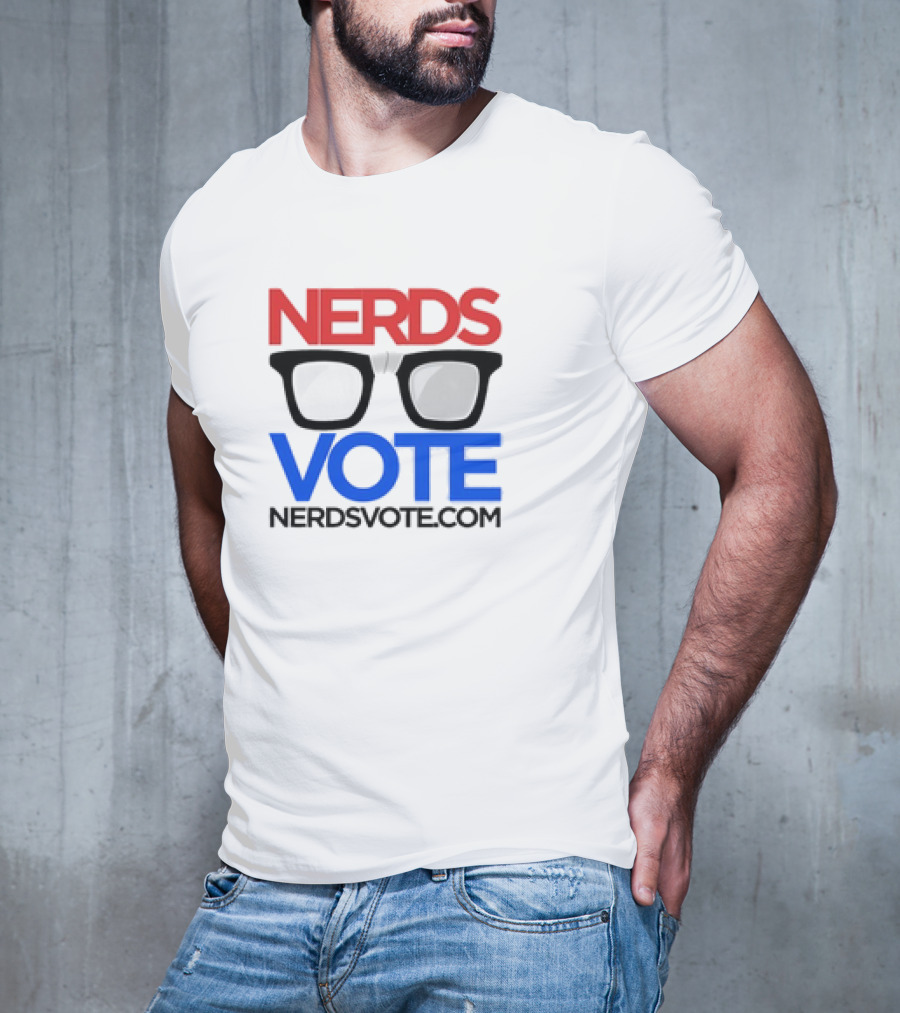NERDSVOTE Classic Nerdsvote.com Glasses Logo Red Blue T-Shirt