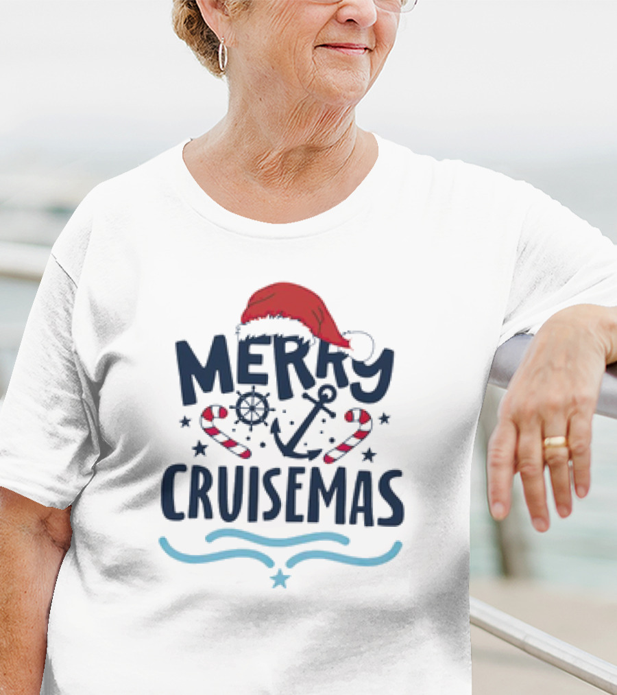 Merry Cruisemas Santa Hat Candy Cane Anchor Christmas T-Shirt