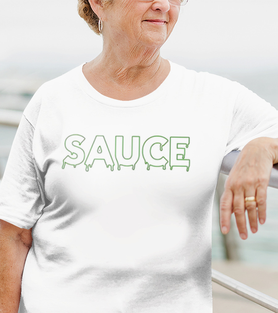SAUCE Melting Drip Font Green Text T-Shirt