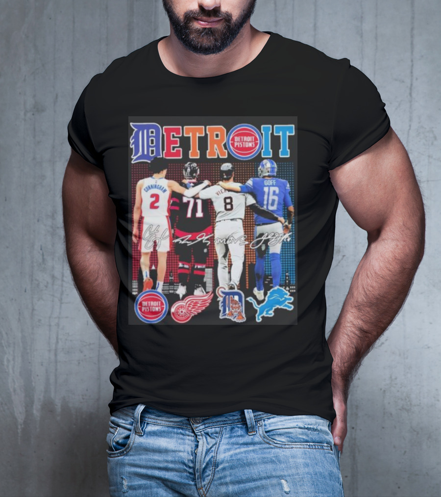 Detroit Pistons Red Wings Tigers Lions Cunningham Larkin Vierling Goff T-Shirt