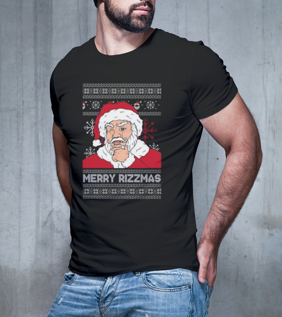 Santa Claus Merry Rizzmas Ugly Christmas Winking Santa T-Shirt