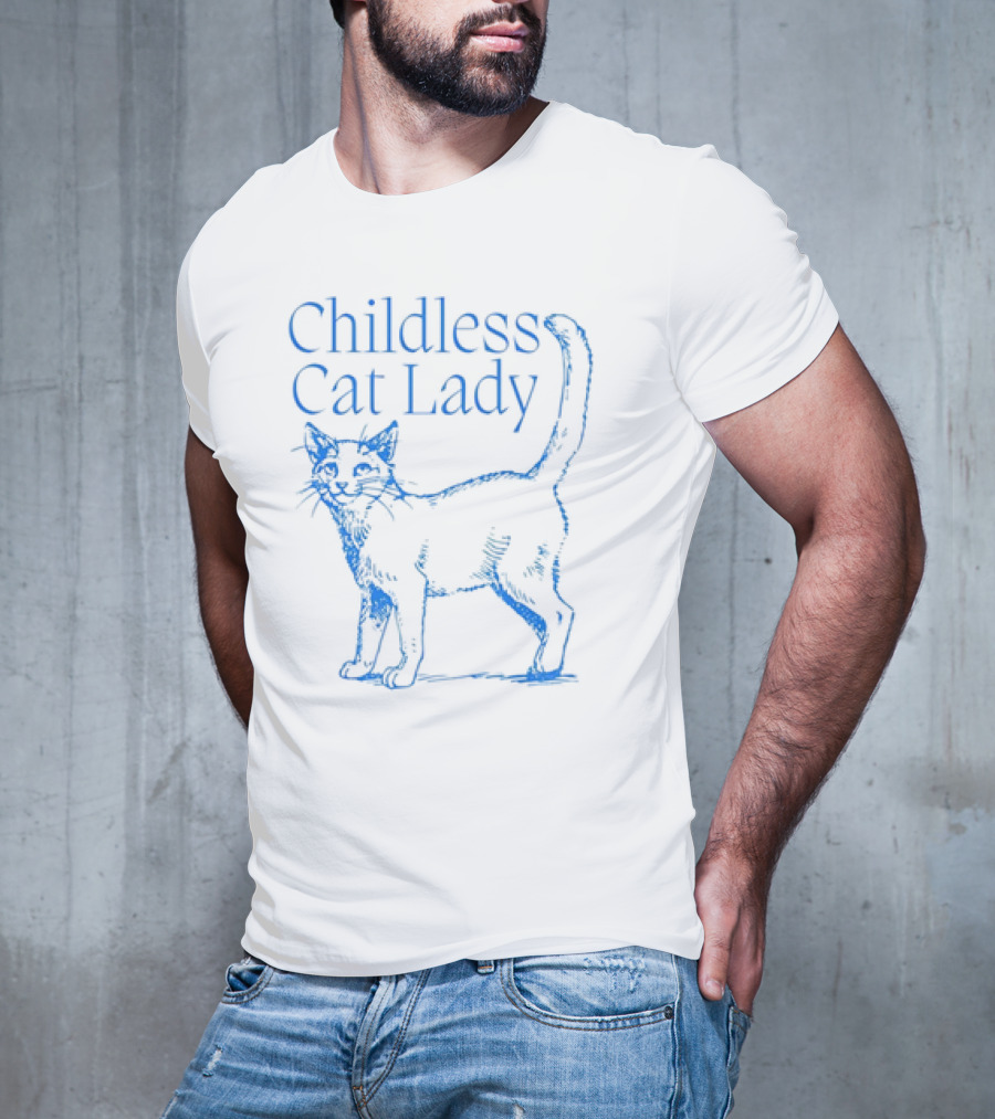 Childless Cat Lady Blue Sketch T-Shirt