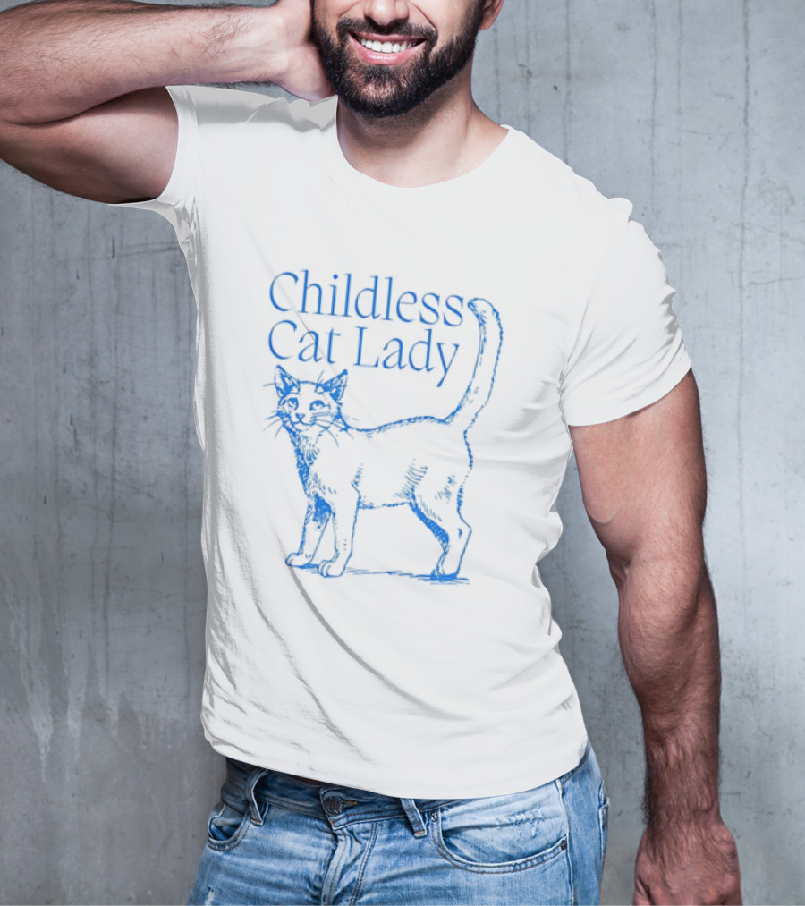 Childless Cat Lady Blue Sketch T-Shirt