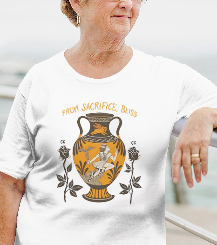 FROM SACRIFICE BLISS ANCIENT GREEK VASE HERMES AND ROSES T-Shirt