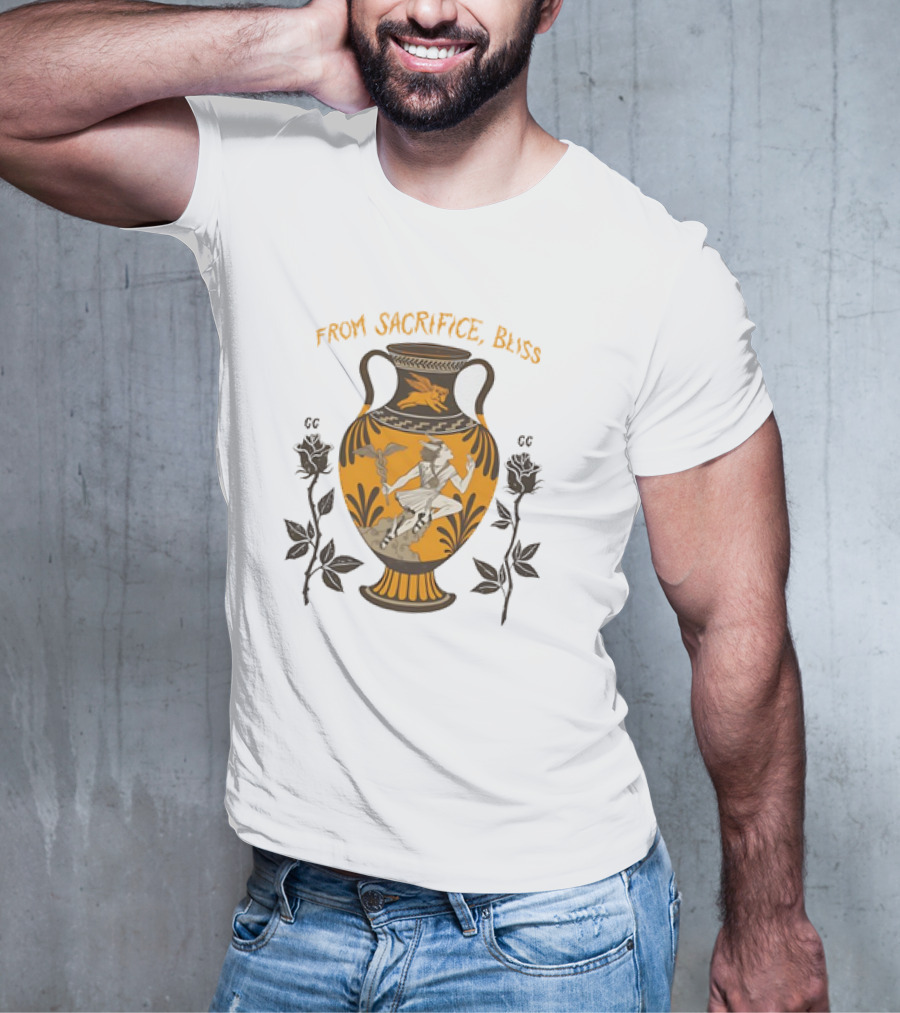 FROM SACRIFICE BLISS ANCIENT GREEK VASE HERMES AND ROSES T-Shirt