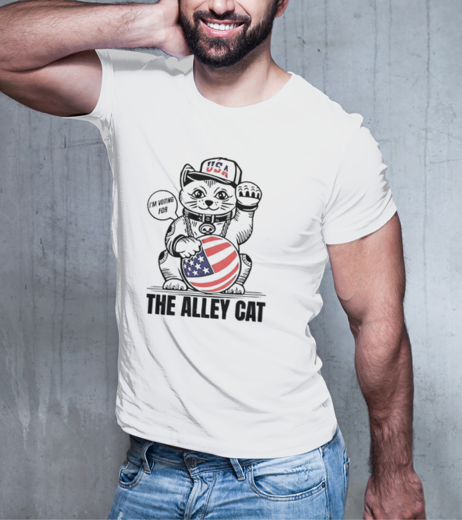 I'm Voting For The Alley Cat USA With American Flag Baseball Cap T-Shirt