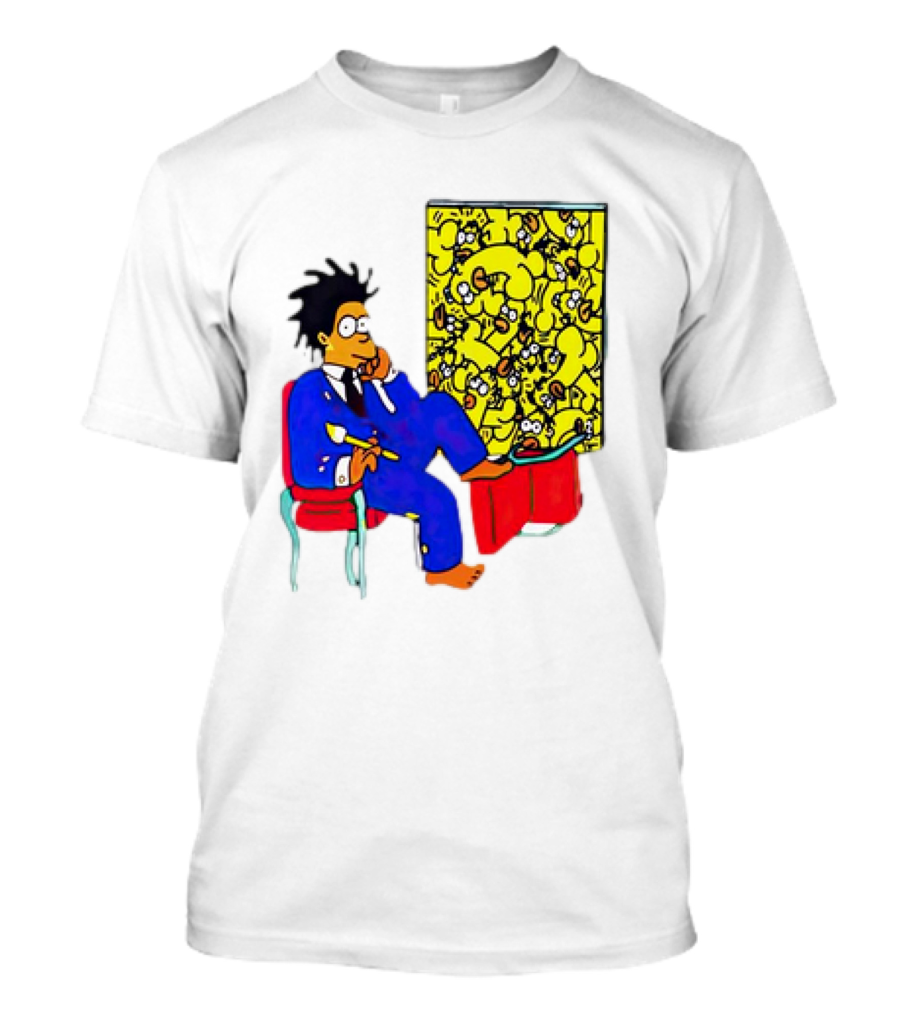 The Simpsons Jay-Z Cartoon Style Art With Basquiat Sitting On Red Chair T-Shirt