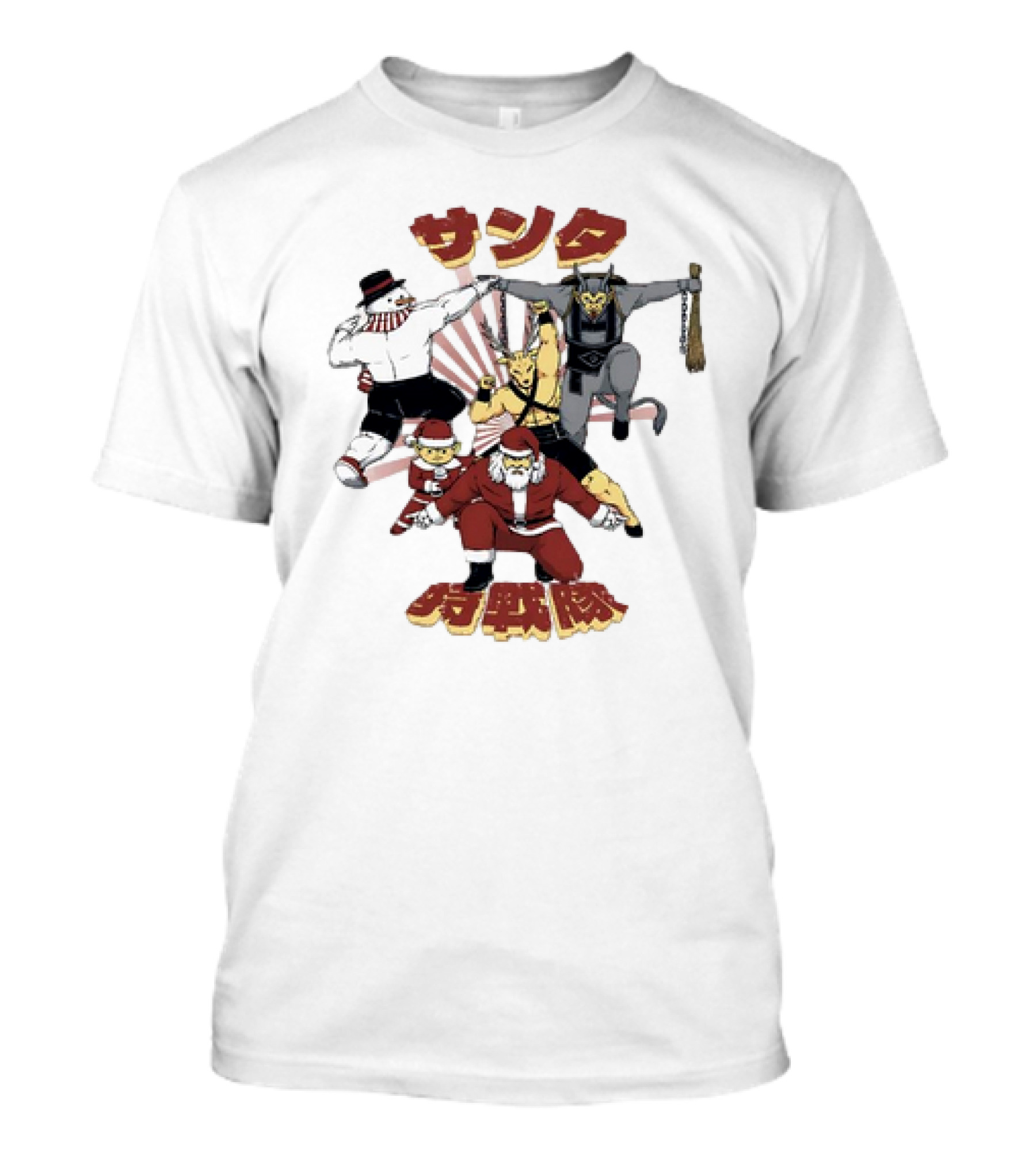 Santa Claus Krampus Frosty The Snowman Reindeer Elf Santa Force Christmas Team T-Shirt