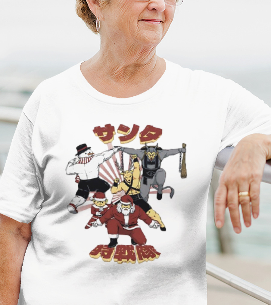Santa Claus Krampus Frosty The Snowman Reindeer Elf Santa Force Christmas Team T-Shirt