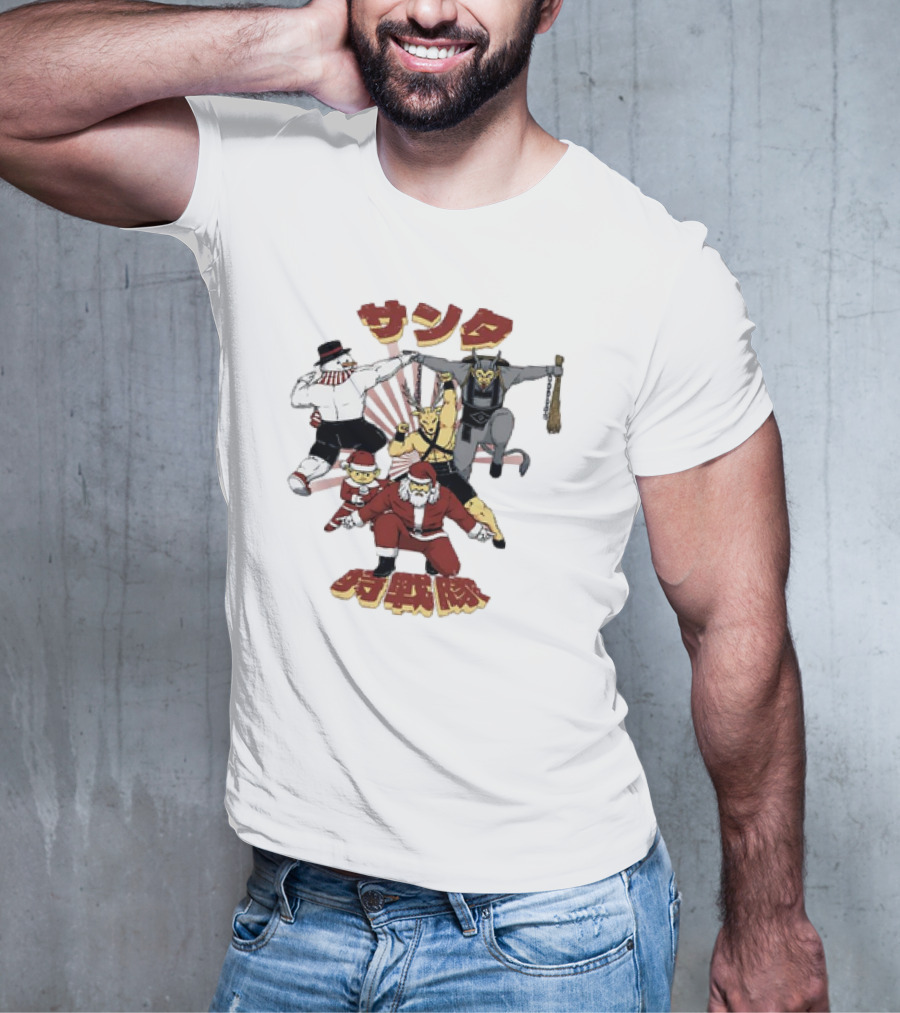 Santa Claus Krampus Frosty The Snowman Reindeer Elf Santa Force Christmas Team T-Shirt