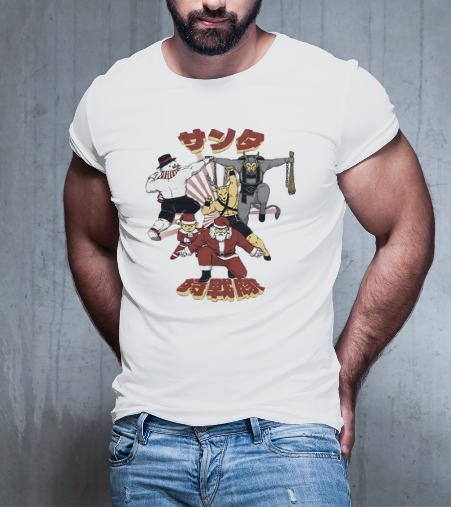 Santa Claus Krampus Frosty The Snowman Reindeer Elf Santa Force Christmas Team T-Shirt