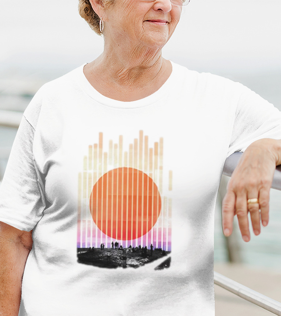 Stripe And Sun Vintage Sunset Silhouette On Horizon T-Shirt