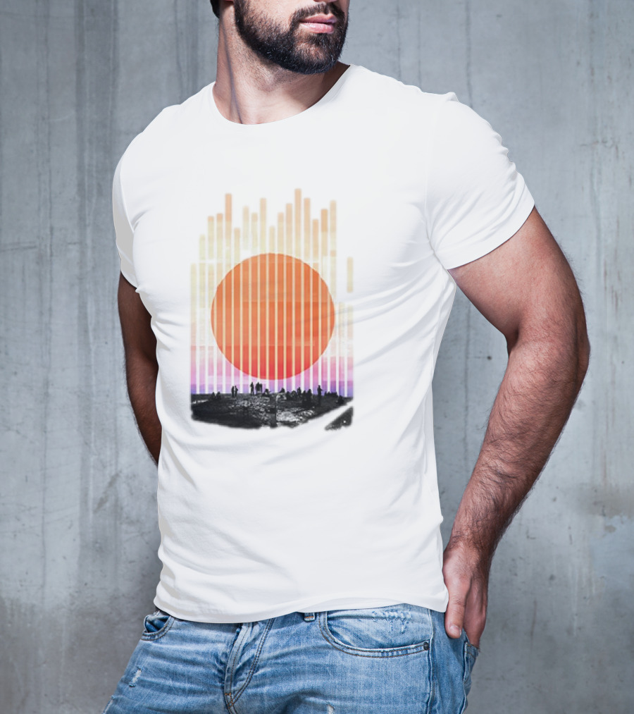 Stripe And Sun Vintage Sunset Silhouette On Horizon T-Shirt