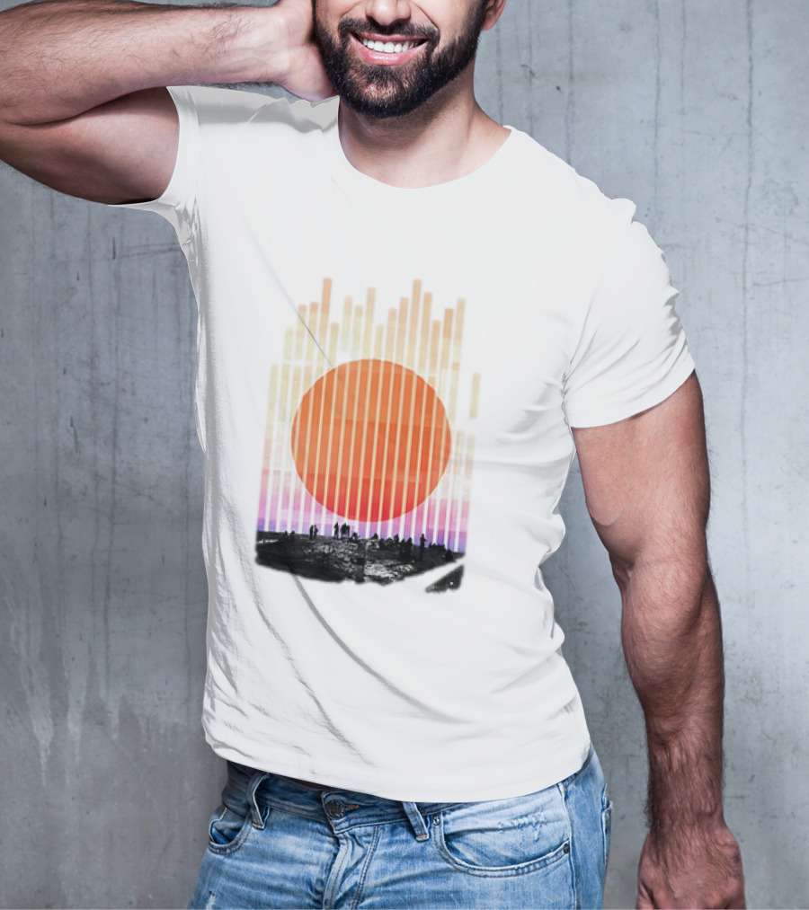 Stripe And Sun Vintage Sunset Silhouette On Horizon T-Shirt