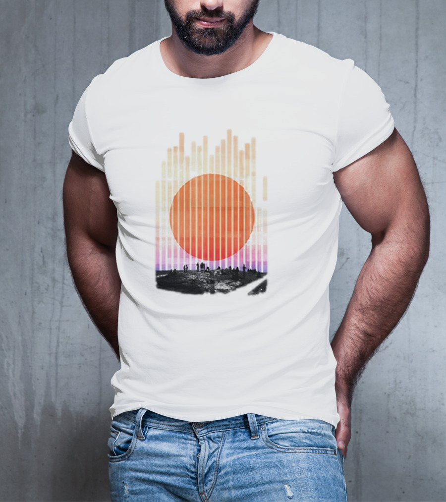 Stripe And Sun Vintage Sunset Silhouette On Horizon T-Shirt