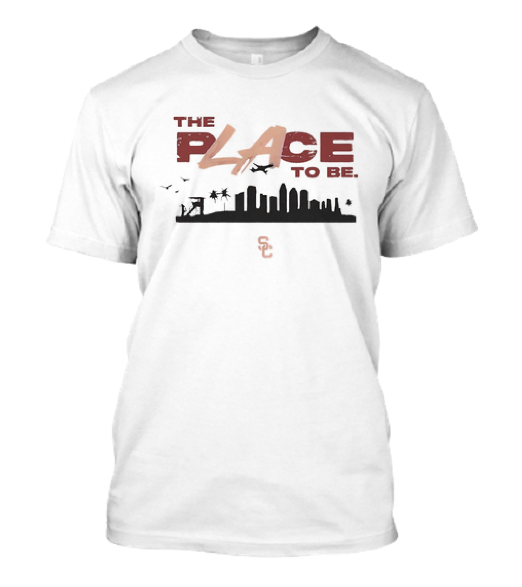 USC Trojans The Place To Be Skyline With SC Logo And Birds T-Shirt