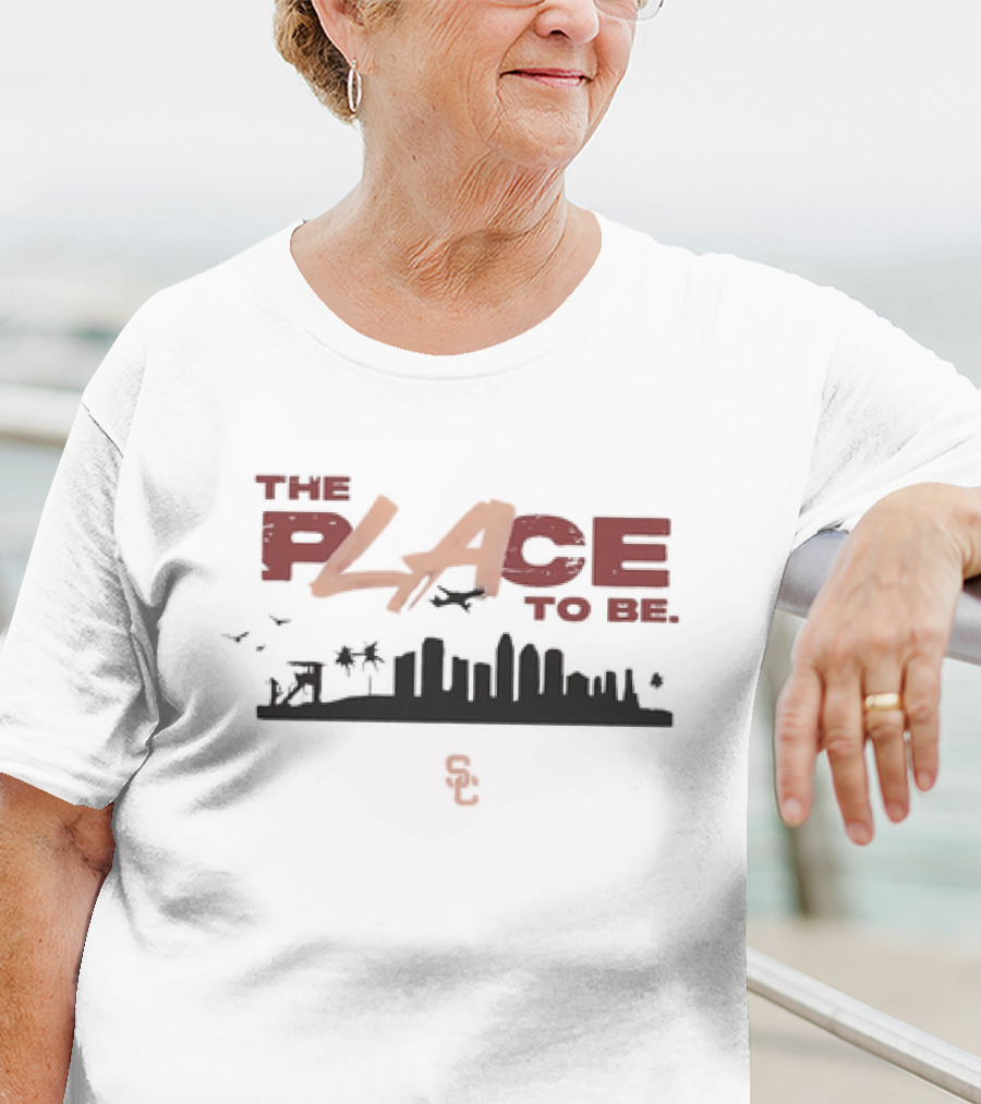 USC Trojans The Place To Be Skyline With SC Logo And Birds T-Shirt