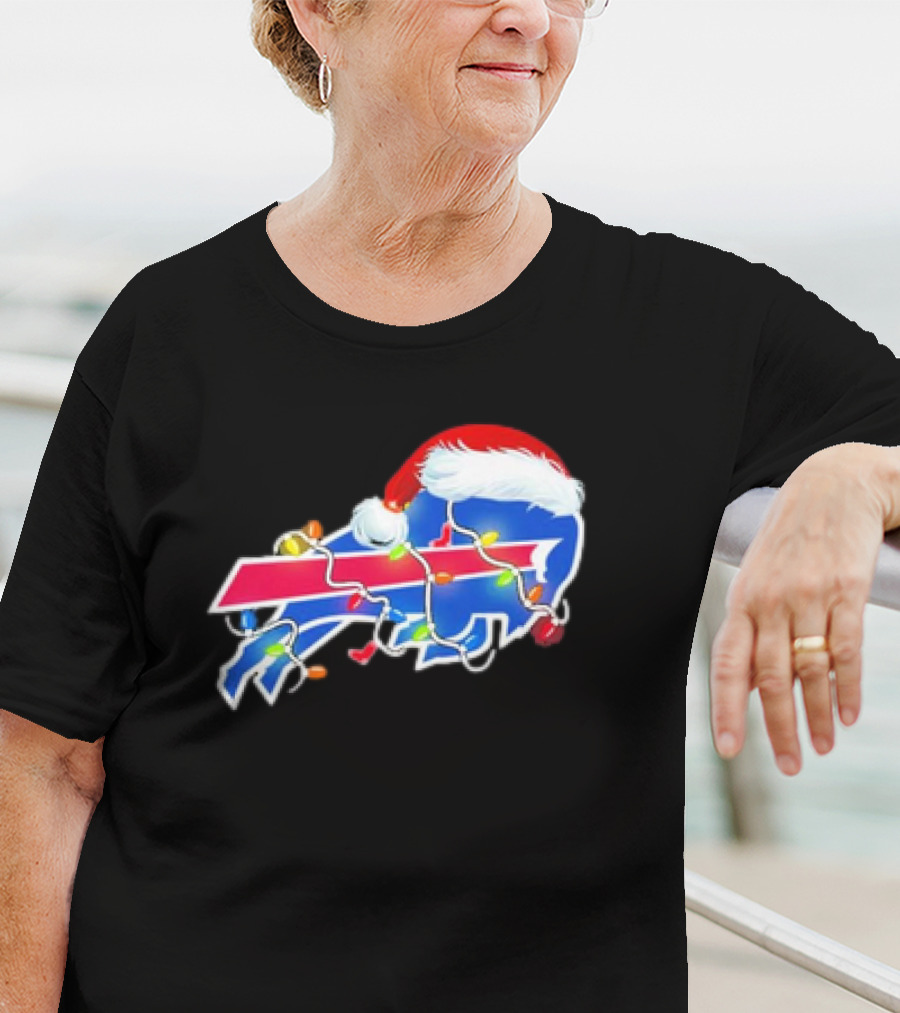 Buffalo Bills Santa Hat Christmas Lights T-Shirt