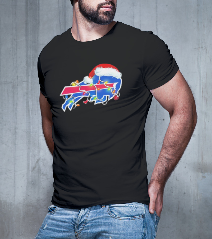Buffalo Bills Santa Hat Christmas Lights T-Shirt