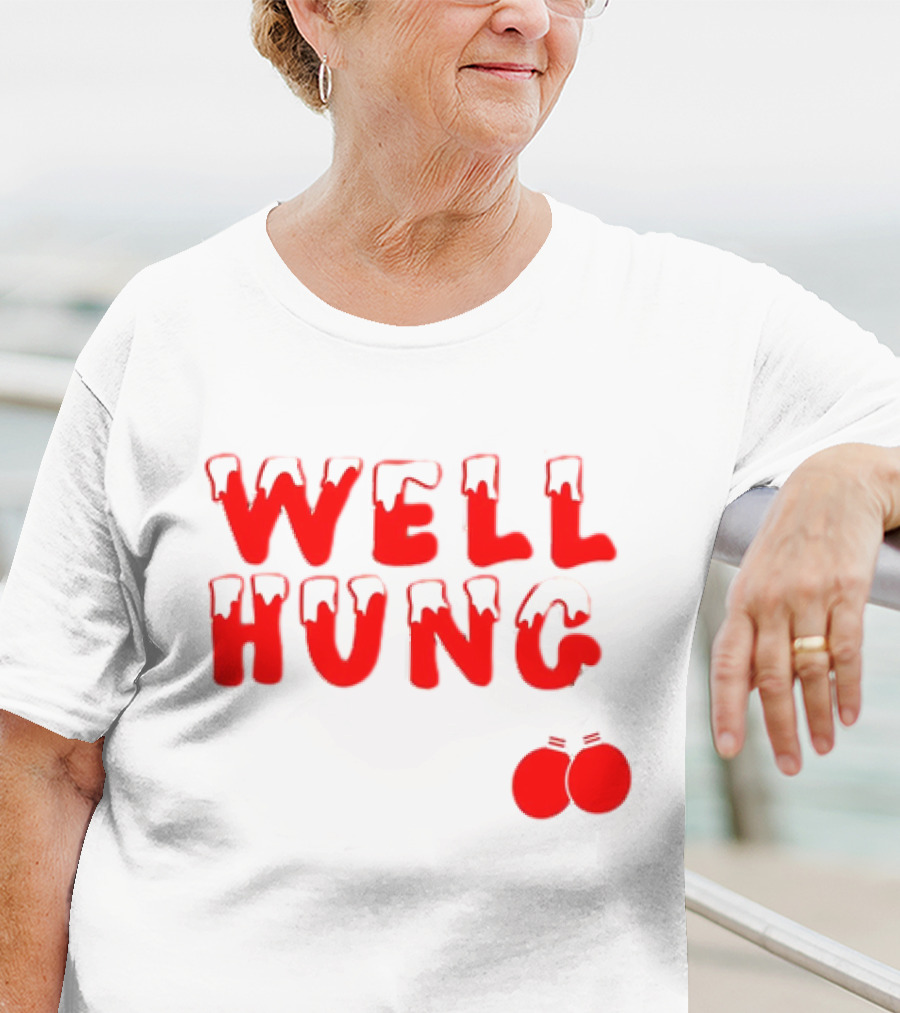 Well Hung Red Christmas Balls Snow-Capped Letters T-Shirt