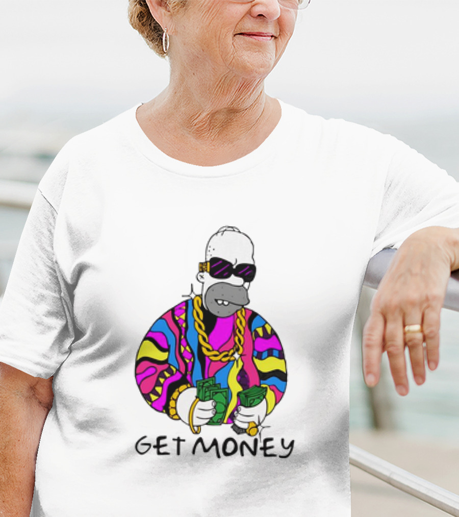Homer Simpson Gangster Get Money Colorful Sweater And Sunglasses T-Shirt