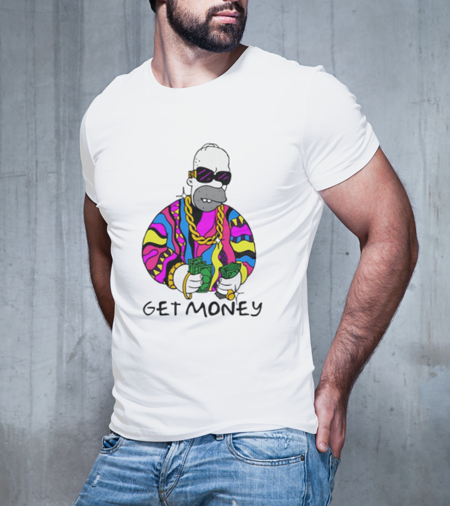 Homer Simpson Gangster Get Money Colorful Sweater And Sunglasses T-Shirt