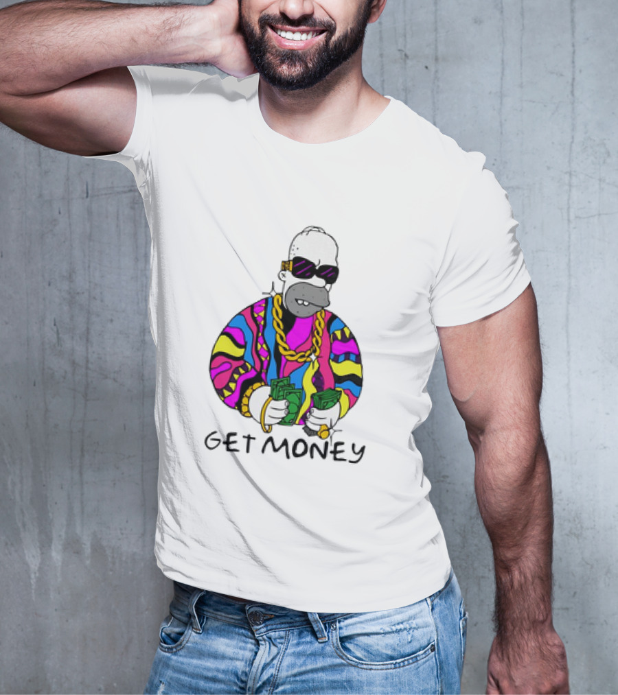 Homer Simpson Gangster Get Money Colorful Sweater And Sunglasses T-Shirt