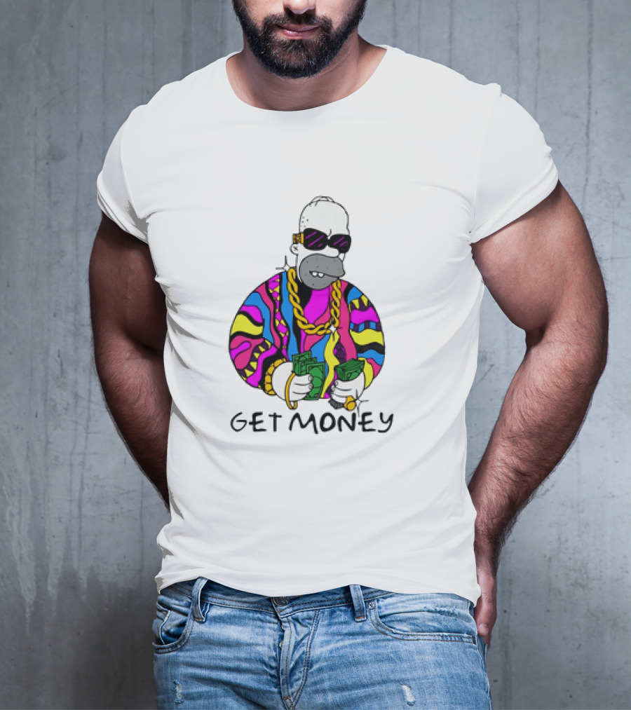 Homer Simpson Gangster Get Money Colorful Sweater And Sunglasses T-Shirt