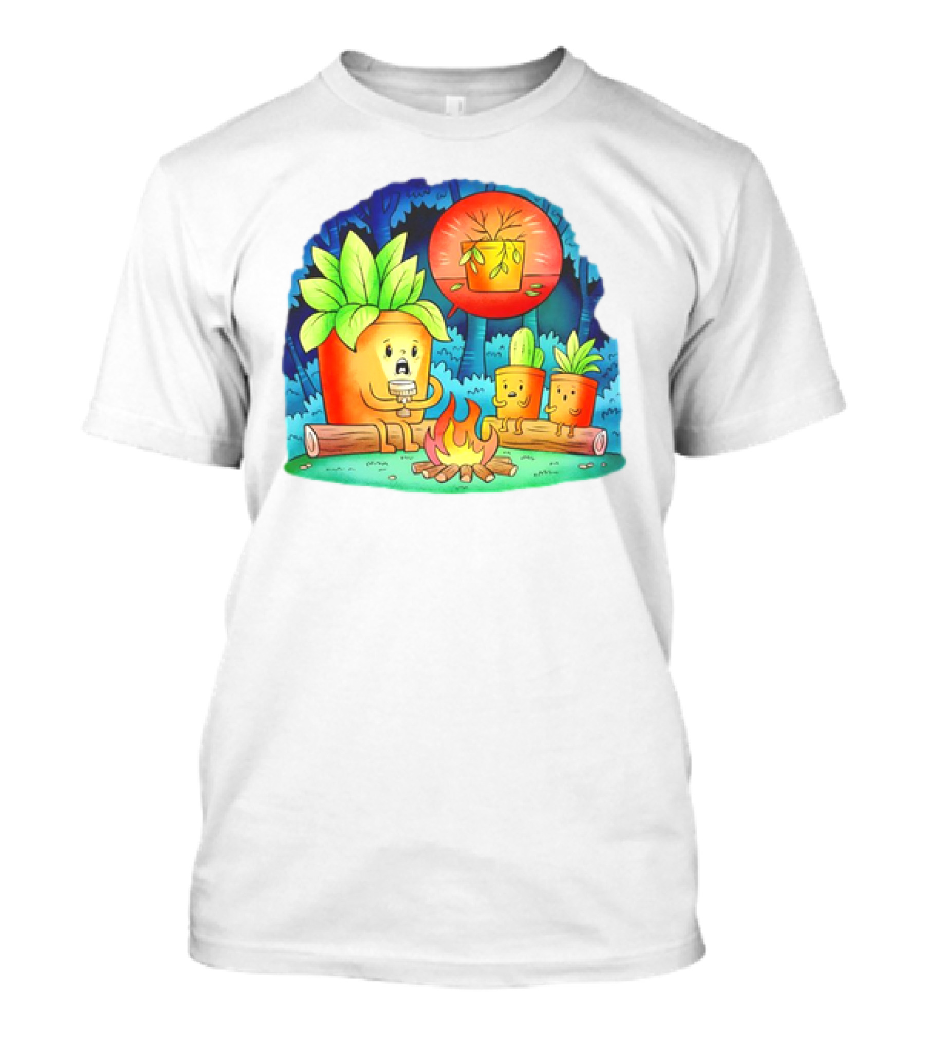 House Plants Gather Around Campfire Sharing Spooky Stories In The Woods T-Shirt