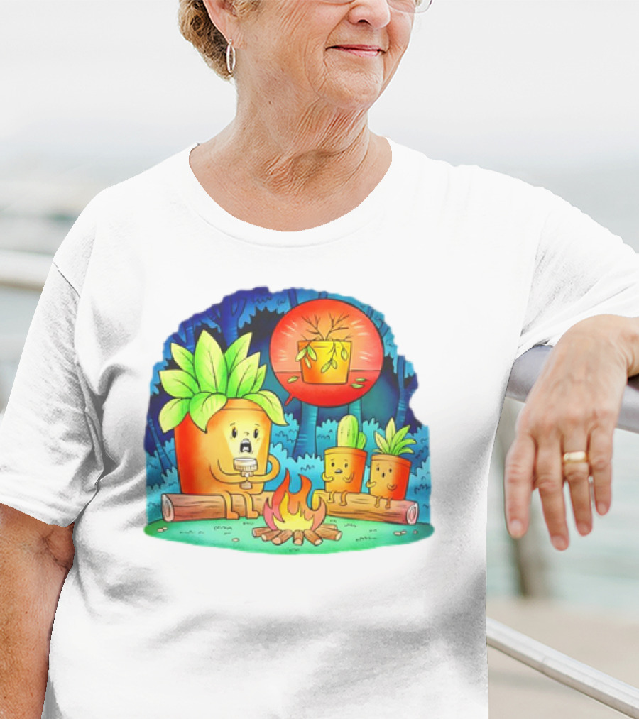 House Plants Gather Around Campfire Sharing Spooky Stories In The Woods T-Shirt