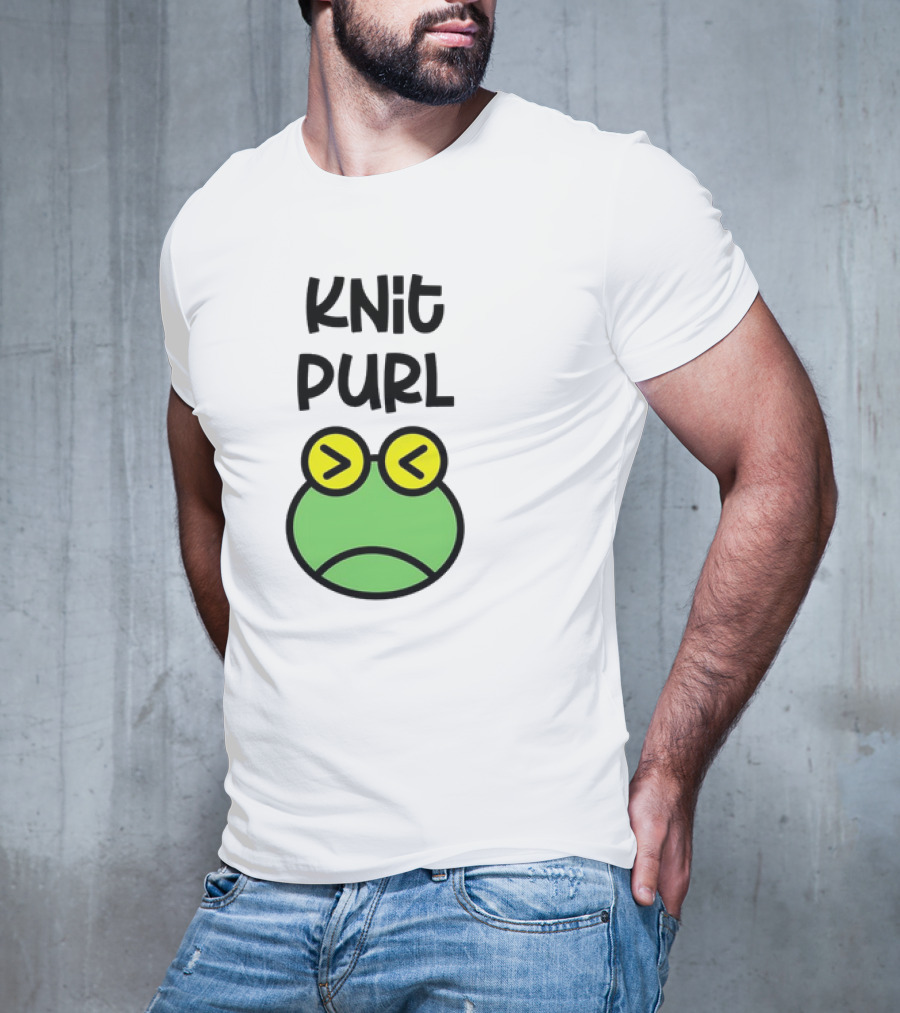 Knit Purl Frog With Glasses Pouting Face T-Shirt