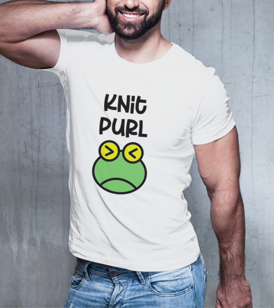 Knit Purl Frog With Glasses Pouting Face T-Shirt