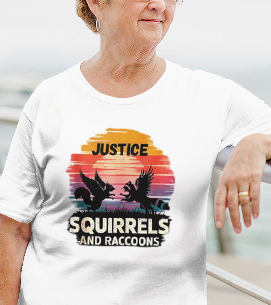Justice For Peanut The Squirrel And Fred The Raccoon Retro Sunset T-Shirt