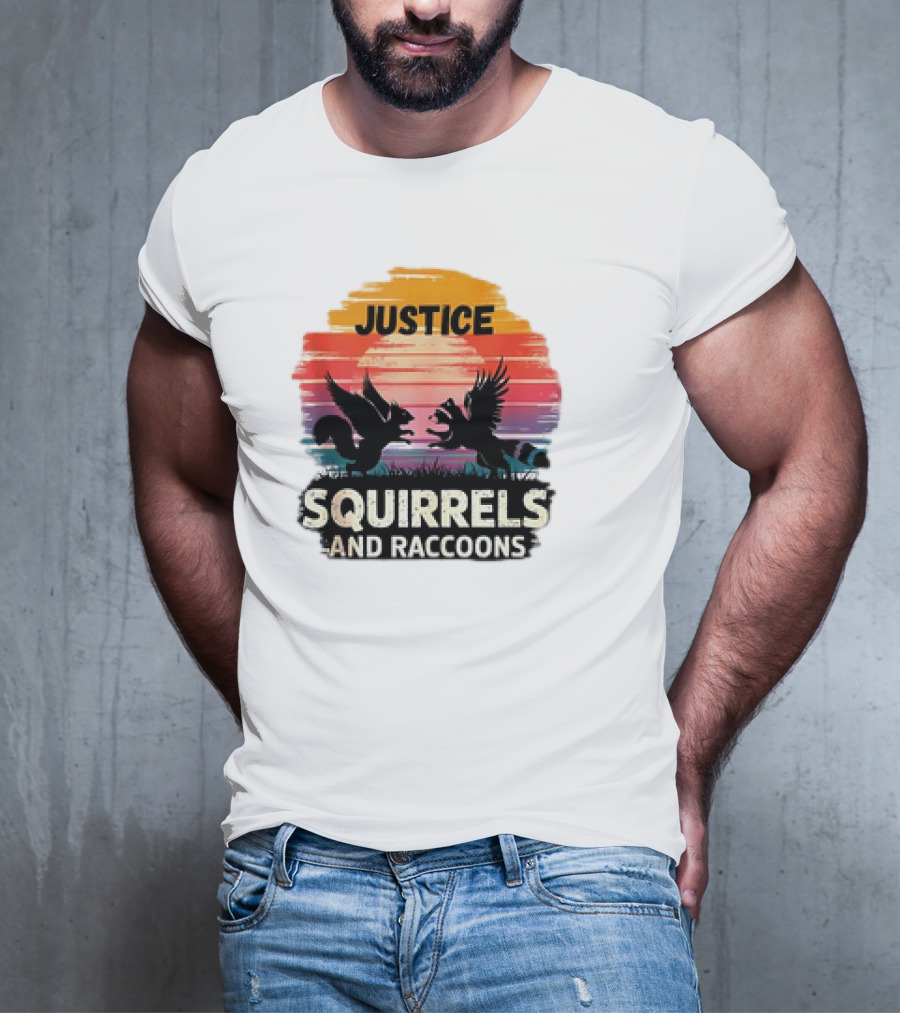 Justice For Peanut The Squirrel And Fred The Raccoon Retro Sunset T-Shirt