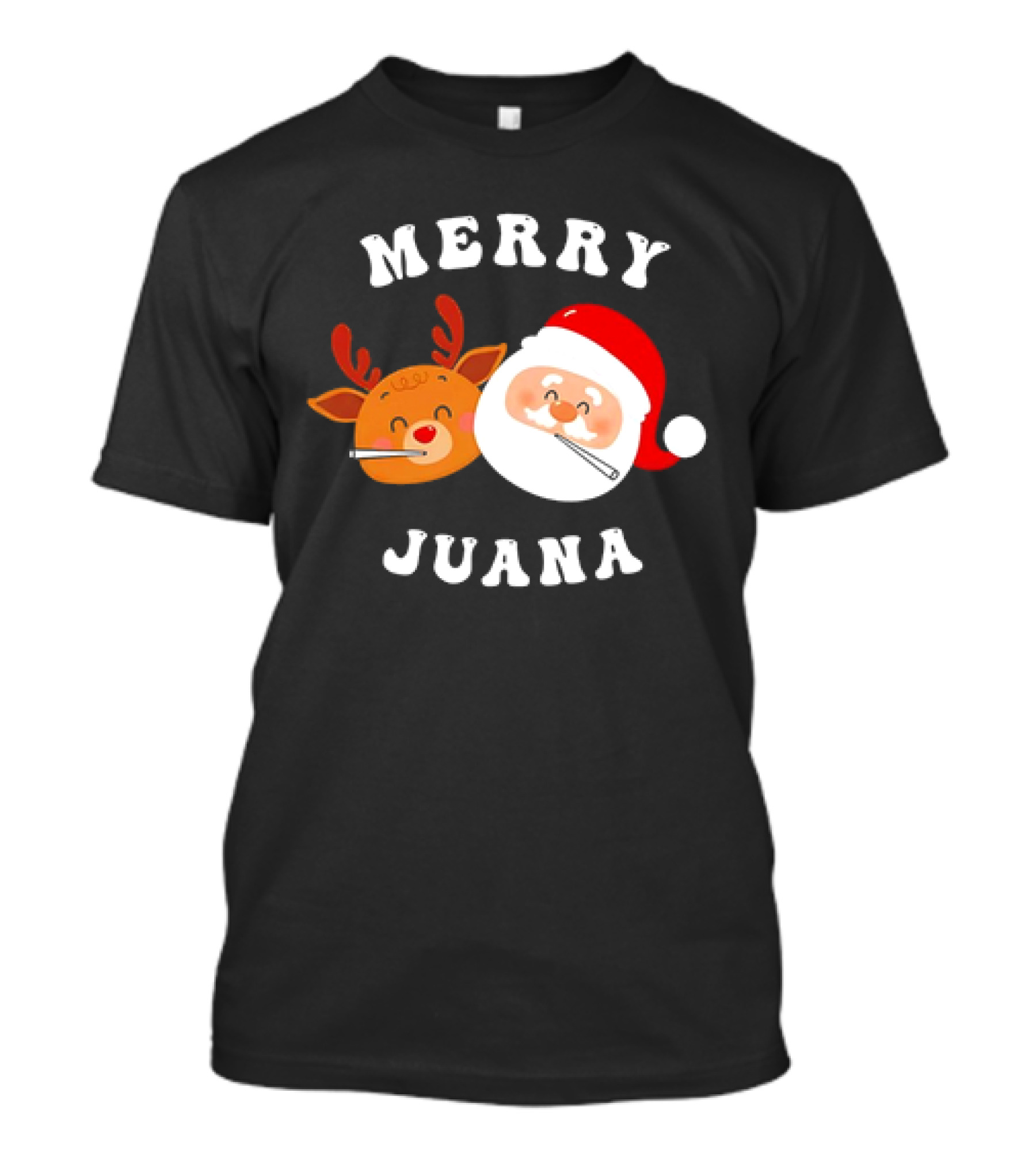 Merry Juana Christmas Santa And Reindeer Smoking Holiday Fun T-Shirt