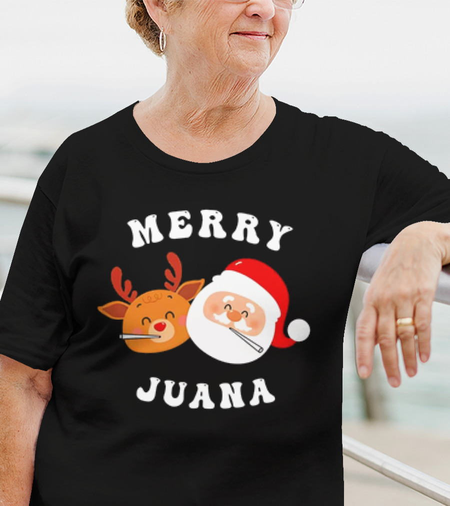 Merry Juana Christmas Santa And Reindeer Smoking Holiday Fun T-Shirt