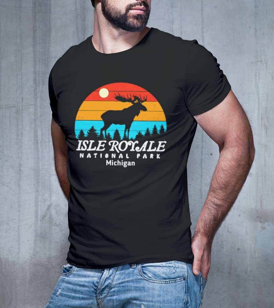 Isle Royale National Park Michigan Vintage Sunset Moose T-Shirt