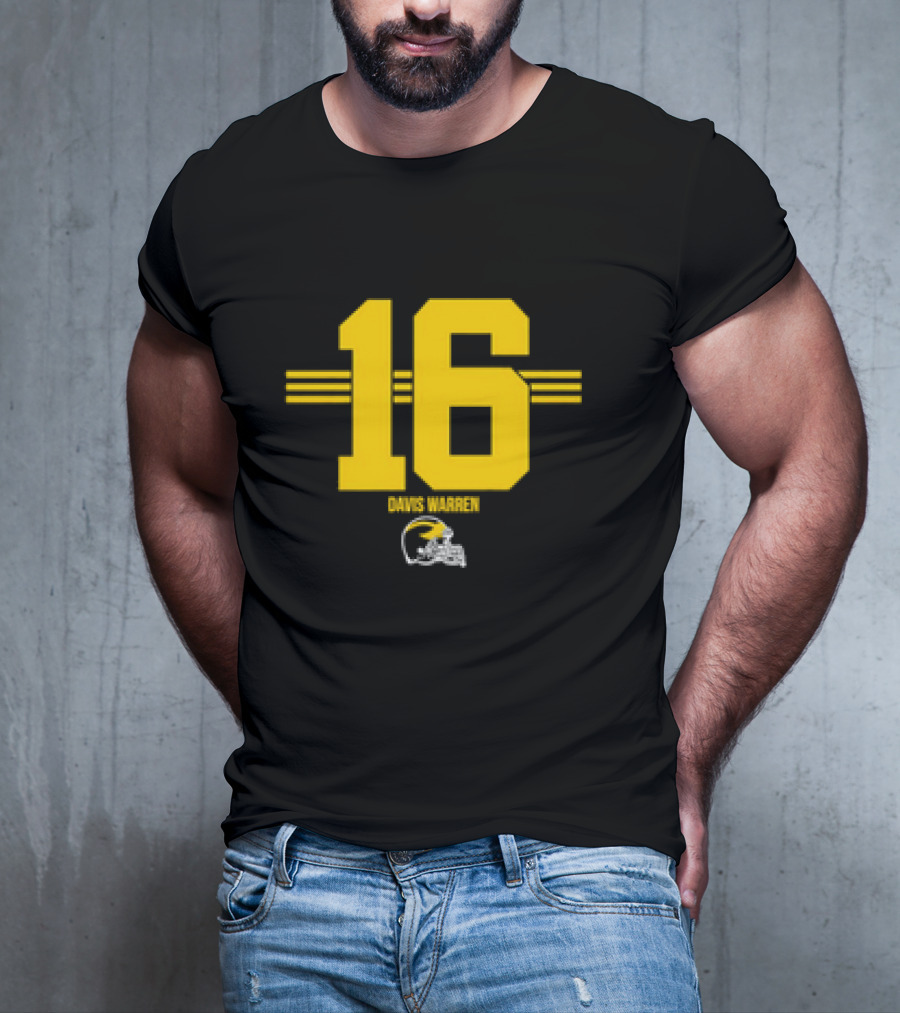 Michigan Football Davis Warren 16 Yellow Stripe Helmet T-Shirt