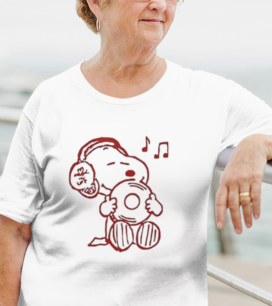 Snoopy Listening To Music With Headphones And Record T-Shirt