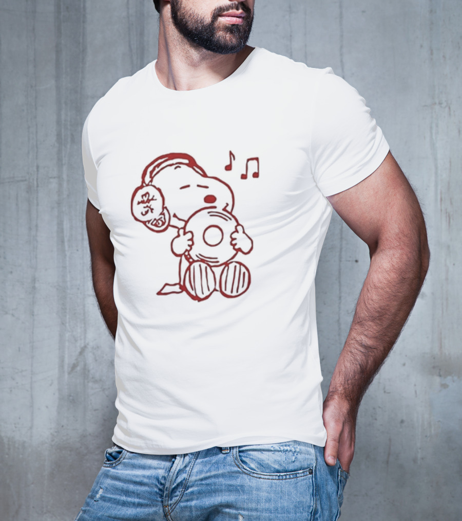 Snoopy Listening To Music With Headphones And Record T-Shirt