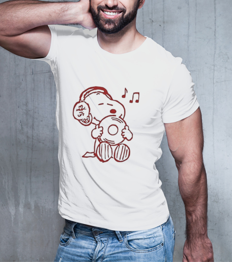 Snoopy Listening To Music With Headphones And Record T-Shirt