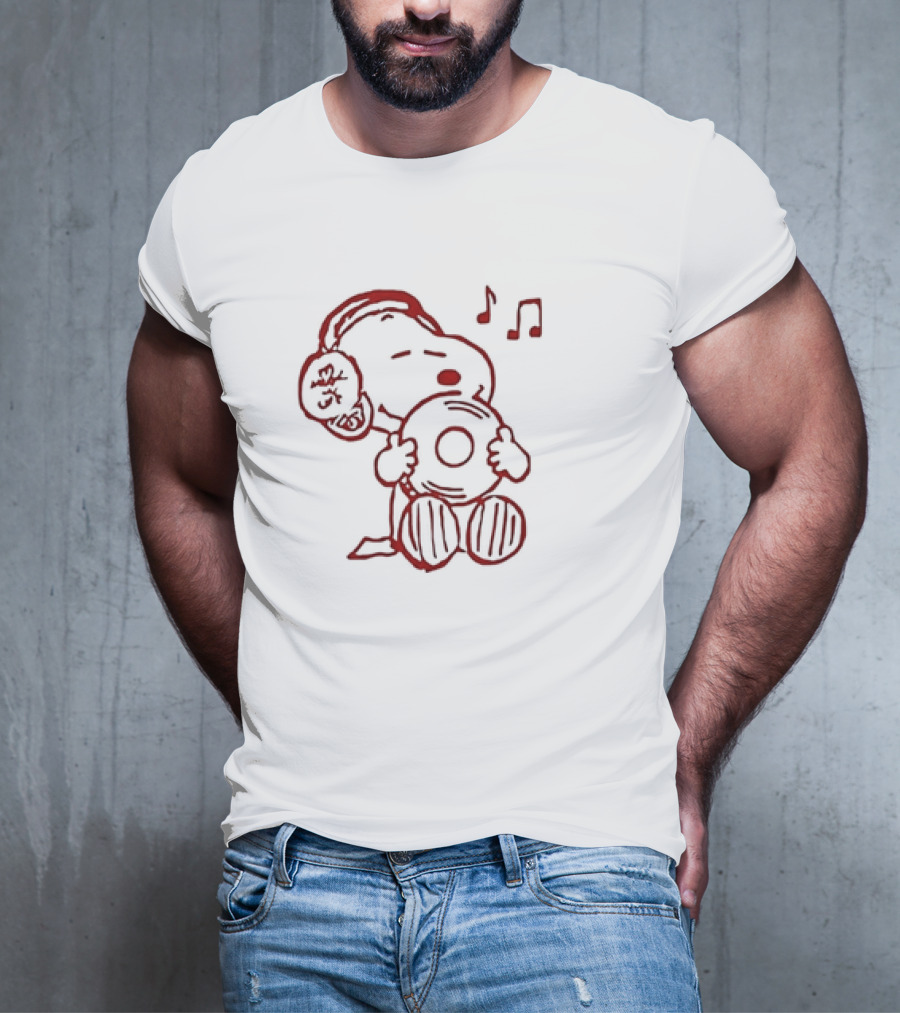 Snoopy Listening To Music With Headphones And Record T-Shirt