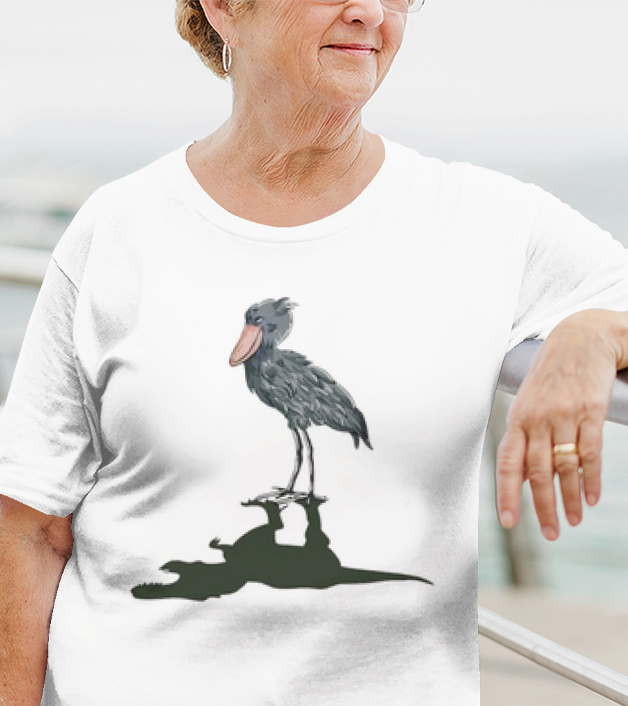 Shoebill Stork With Dinosaur Shadow Meme T-Shirt